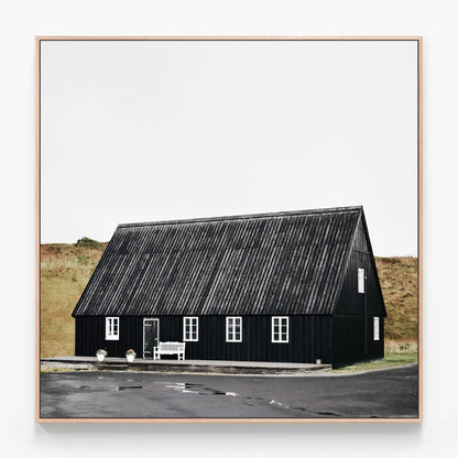 Black House Canvas wall art with oak float frame