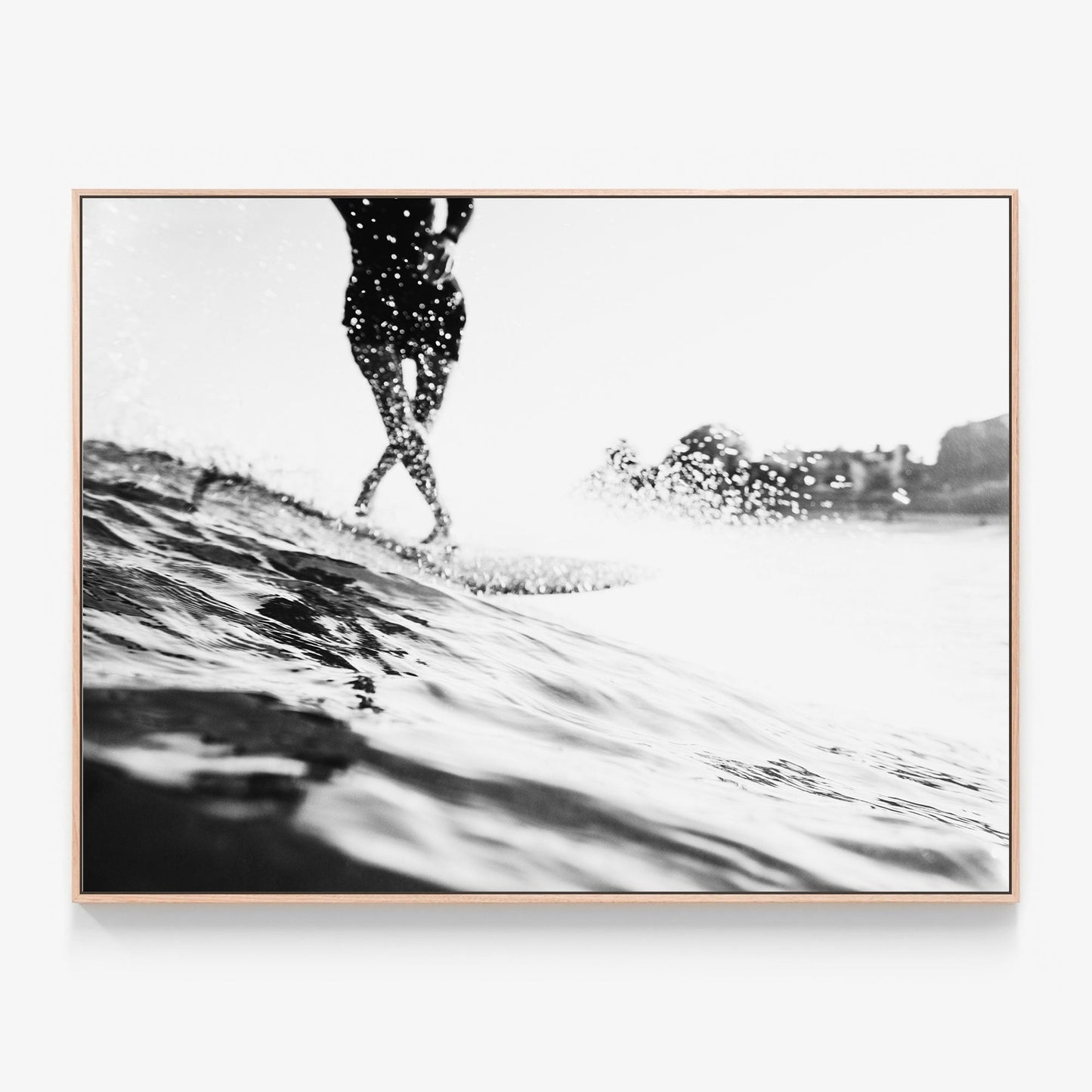 Black & White Surfer Canvas wall art with oak float frame