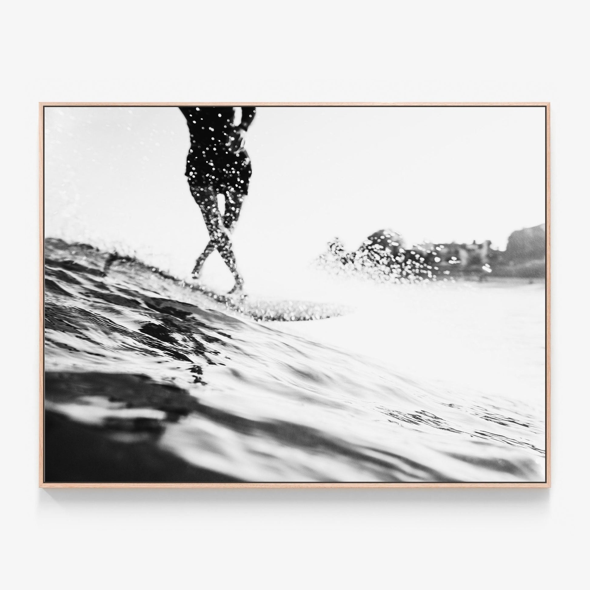 Black & White Surfer Canvas wall art with oak float frame