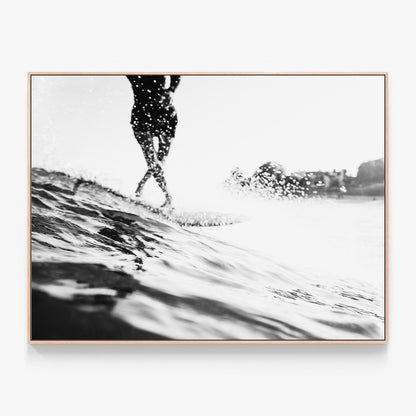 Black & White Surfer Canvas wall art with oak float frame