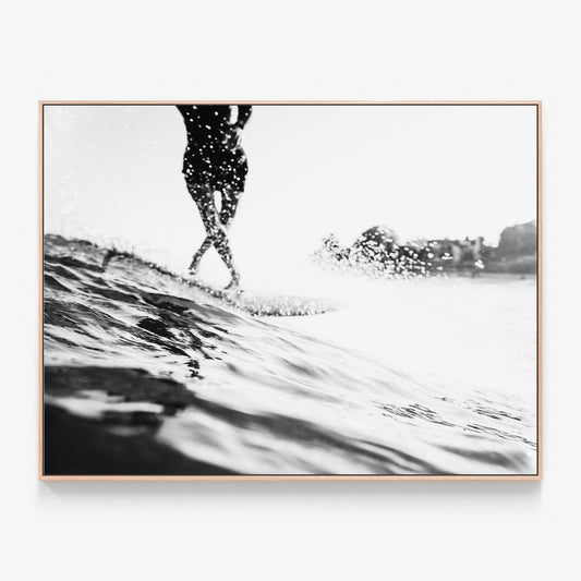 Black & White Surfer Canvas wall art with oak float frame