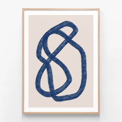 A framed print featuring a minimalist blue line illustration.