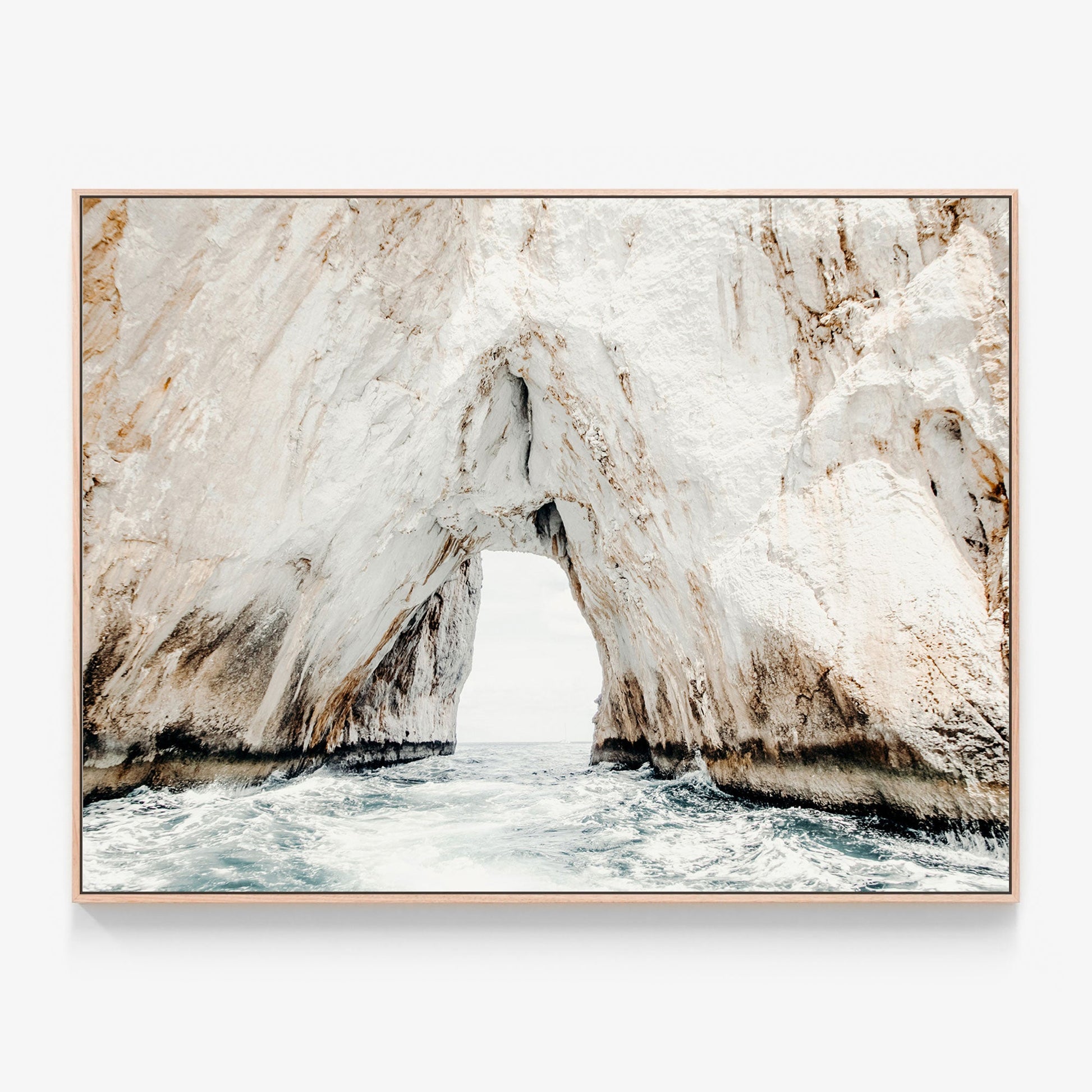 Blue Grotto Canvas wall art with oak float frame