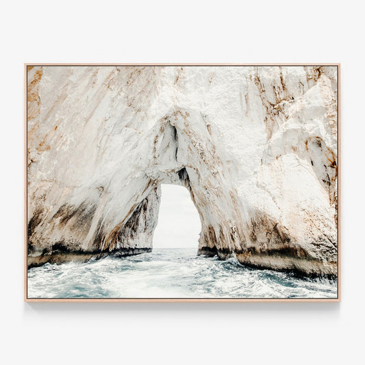 Blue Grotto Canvas wall art with oak float frame