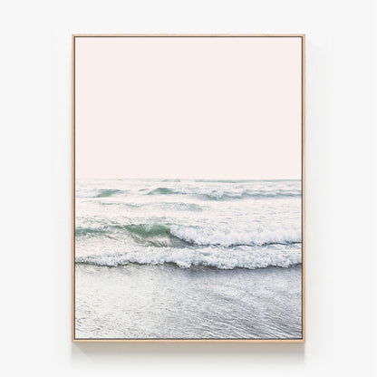 Blush Ocean Canvas wall art with oak float frame