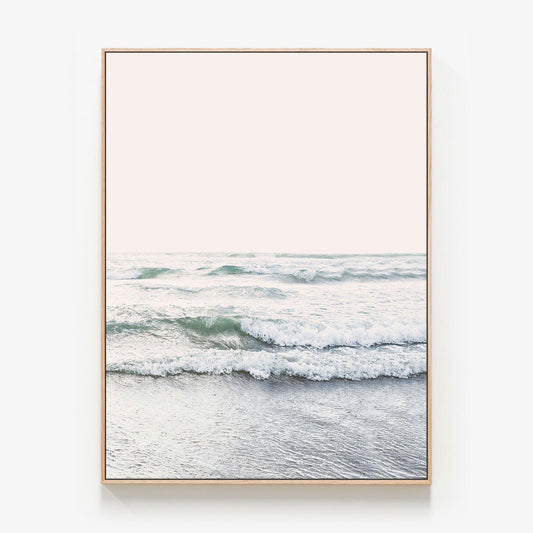 Blush Ocean Canvas wall art with oak float frame