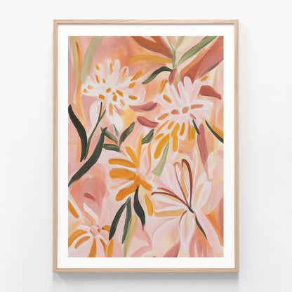 Blushing Garden oak framed print
