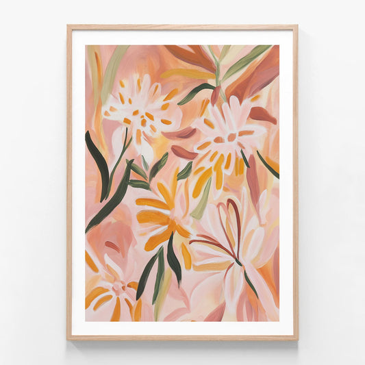 Blushing Garden oak framed print