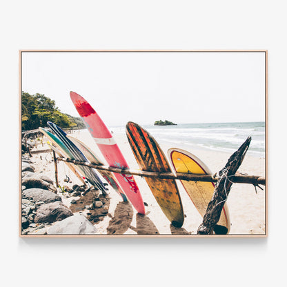 Boards on the Beach Canvas wall art with oak float frame