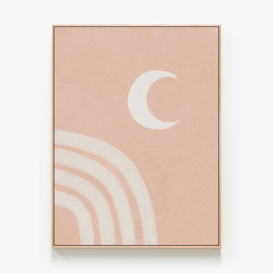Boho Moon Canvas wall art with oak float frame