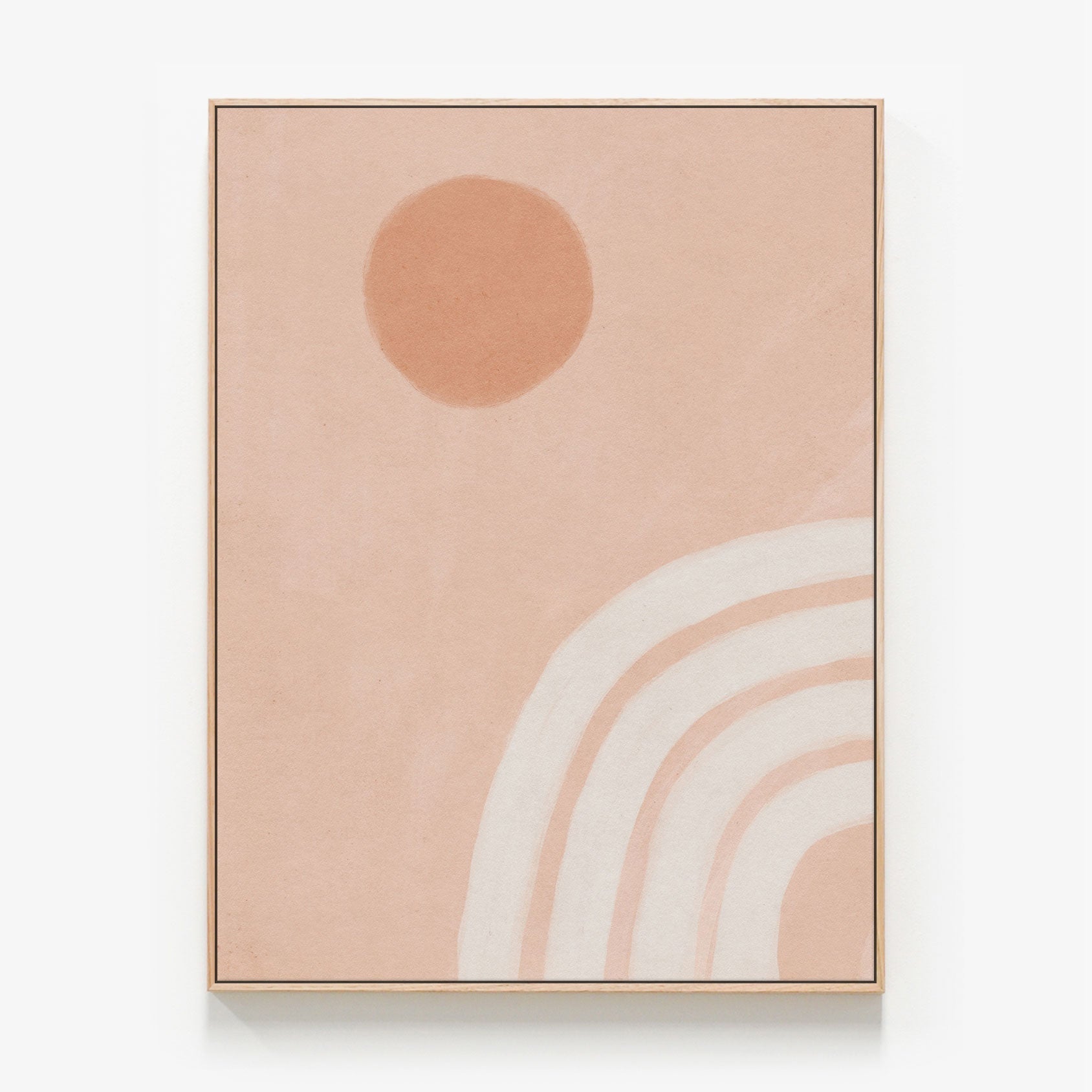 Boho Sun Canvas wall art with oak float frame