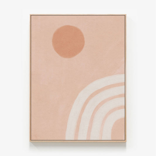 Boho Sun Canvas wall art with oak float frame