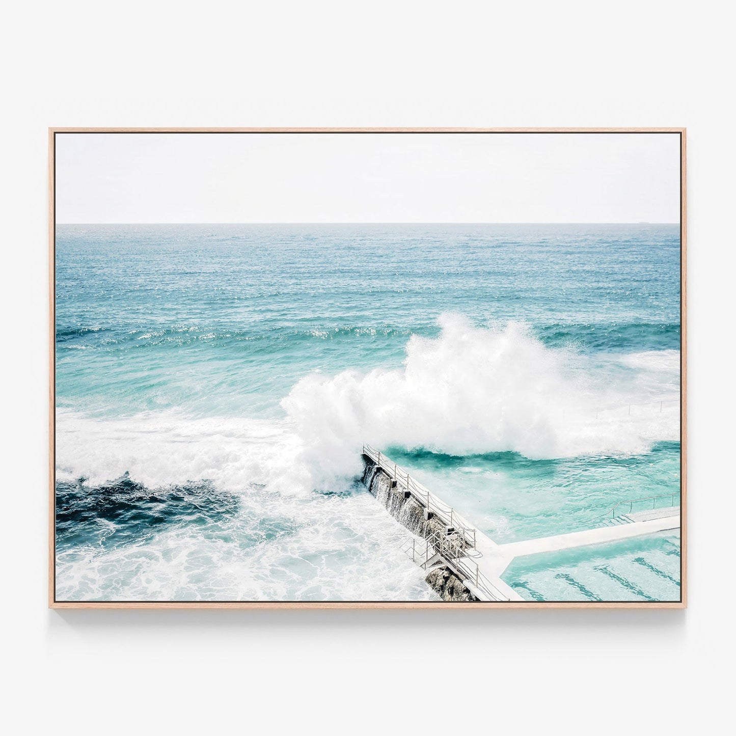Bondi Crash Canvas wall art with oak float frame