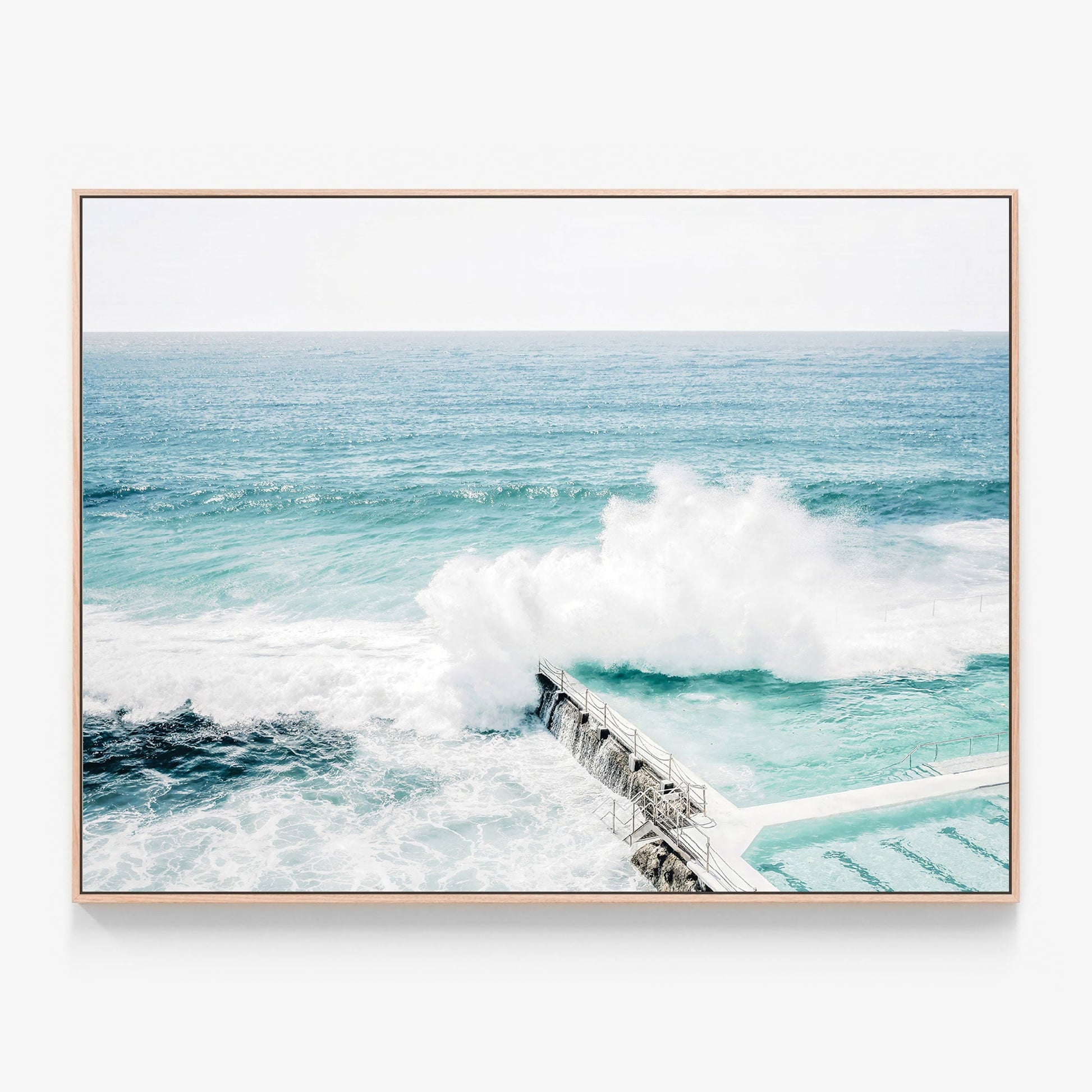 Bondi Crash Canvas wall art with oak float frame