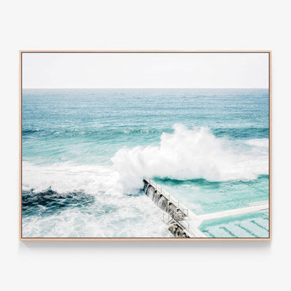 Bondi Crash Canvas wall art with oak float frame