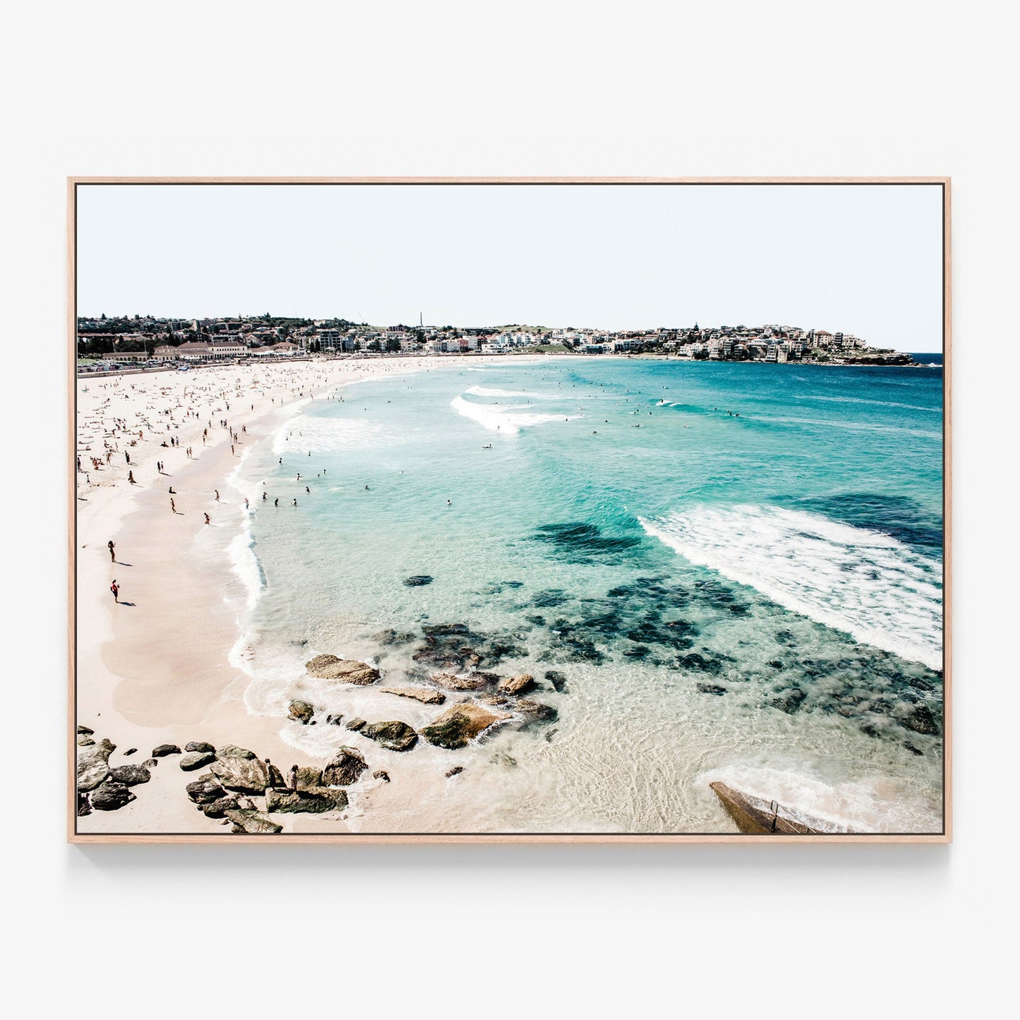 Bondi Days Canvas print in oak frame