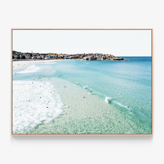 Bondi Waves Canvas wall art with oak float frame