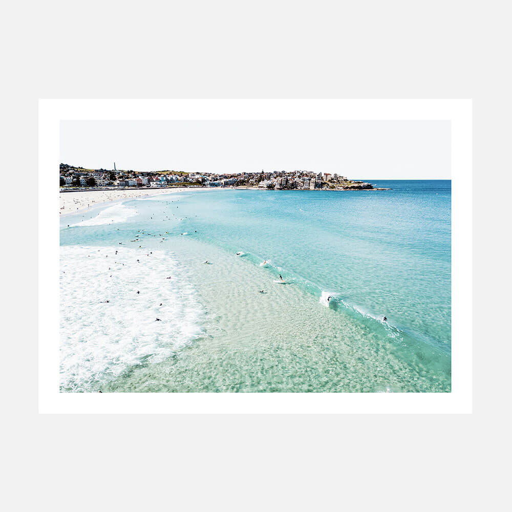 An overhead photo wall art print featuring Bondi Beach