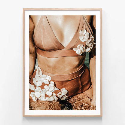 Bronze Petals wall art print in oak frame