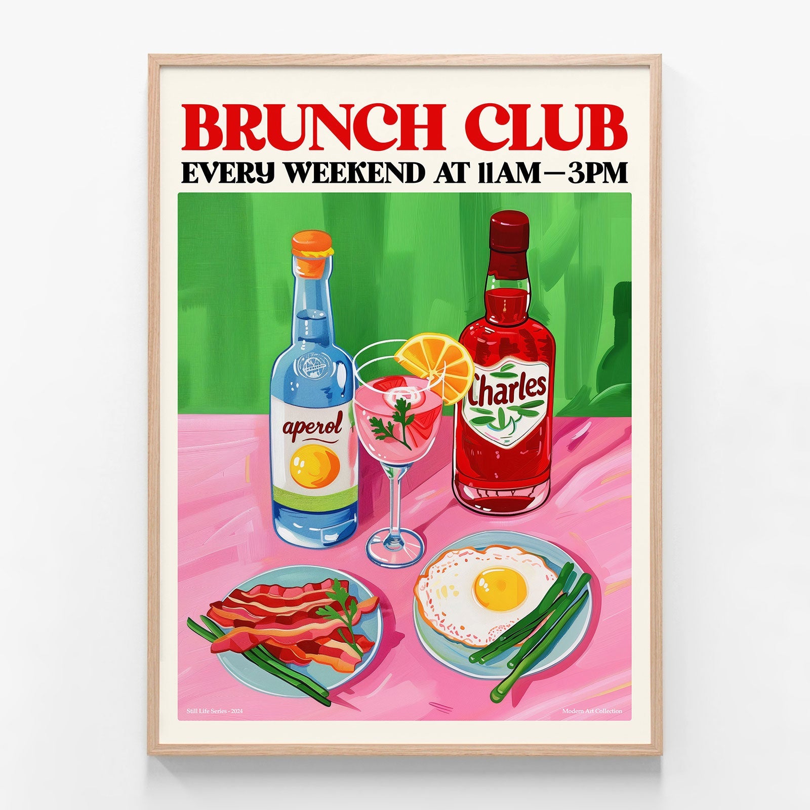 Brunch Club oak framed print