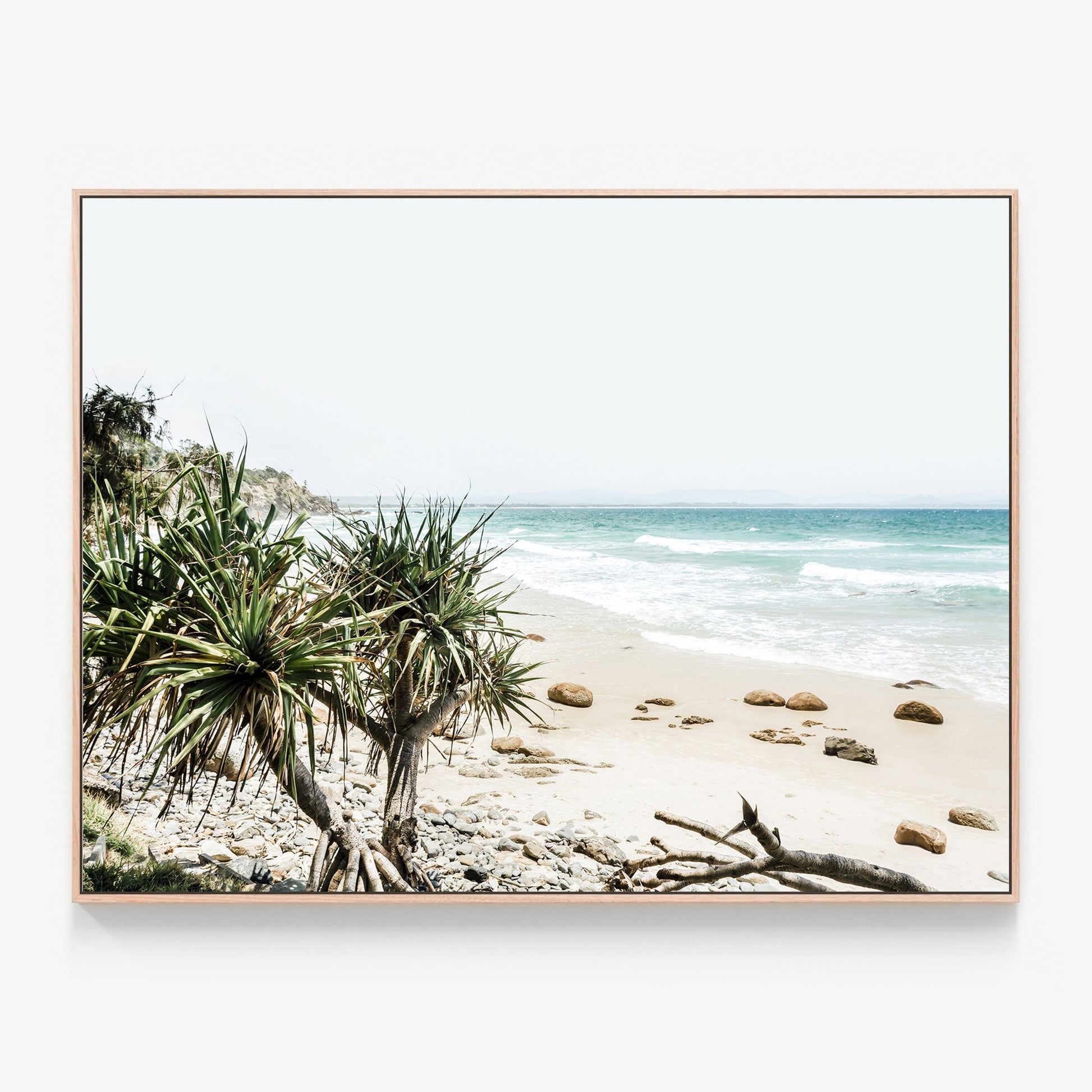 Byron Beach Canvas wall art with oak float frame