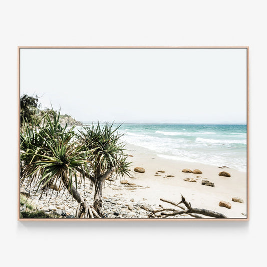 Byron Beach Canvas wall art with oak float frame