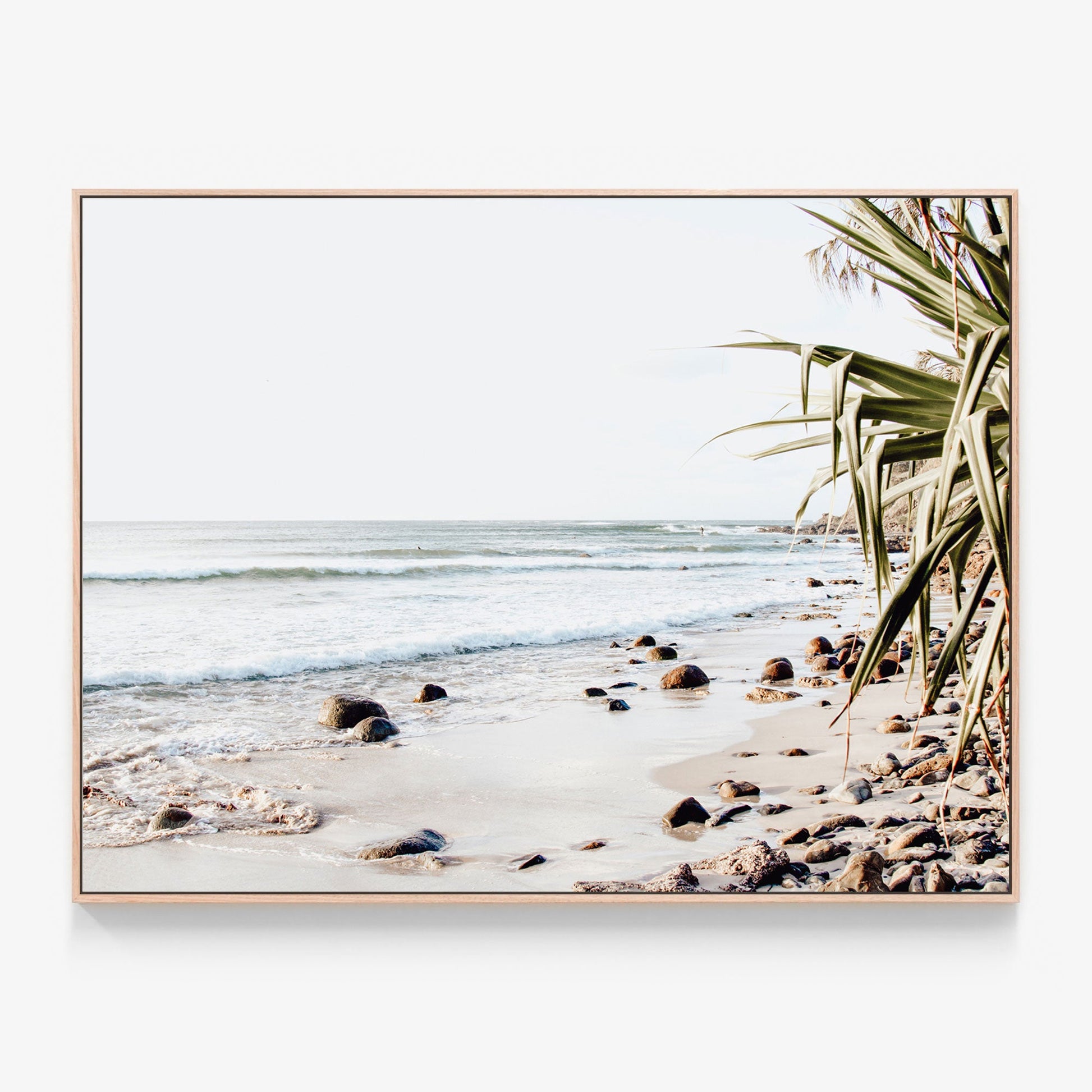 The beach at Byron Bay in the Evening photo Canvas wall art with oak float frame