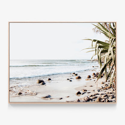The beach at Byron Bay in the Evening photo Canvas wall art with oak float frame