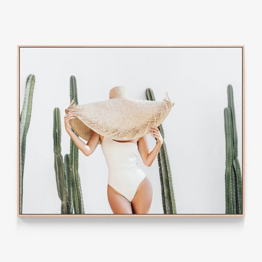 Cacti Shade Canvas wall art with oak float frame
