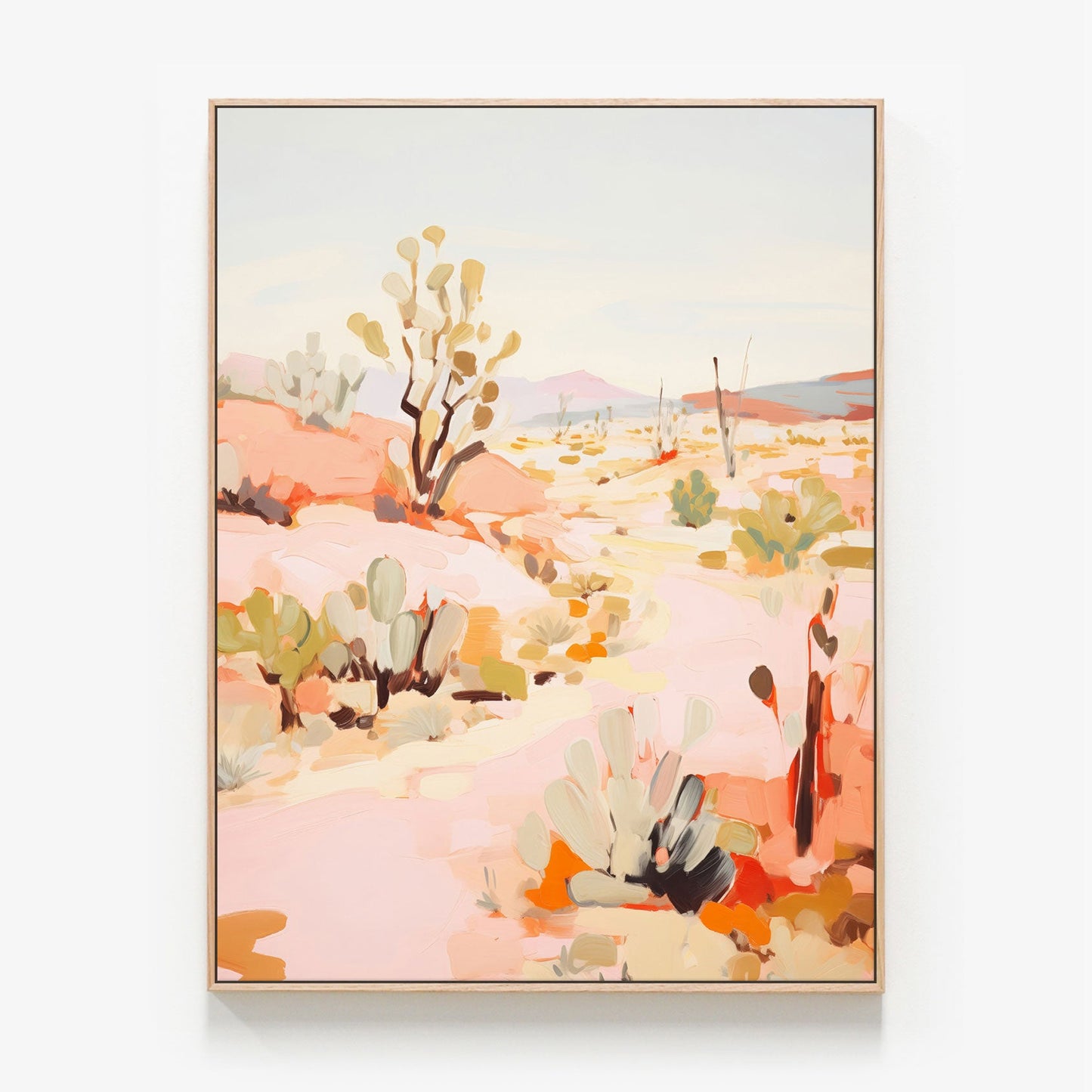 Cactus Grove Canvas oak framed canvas print