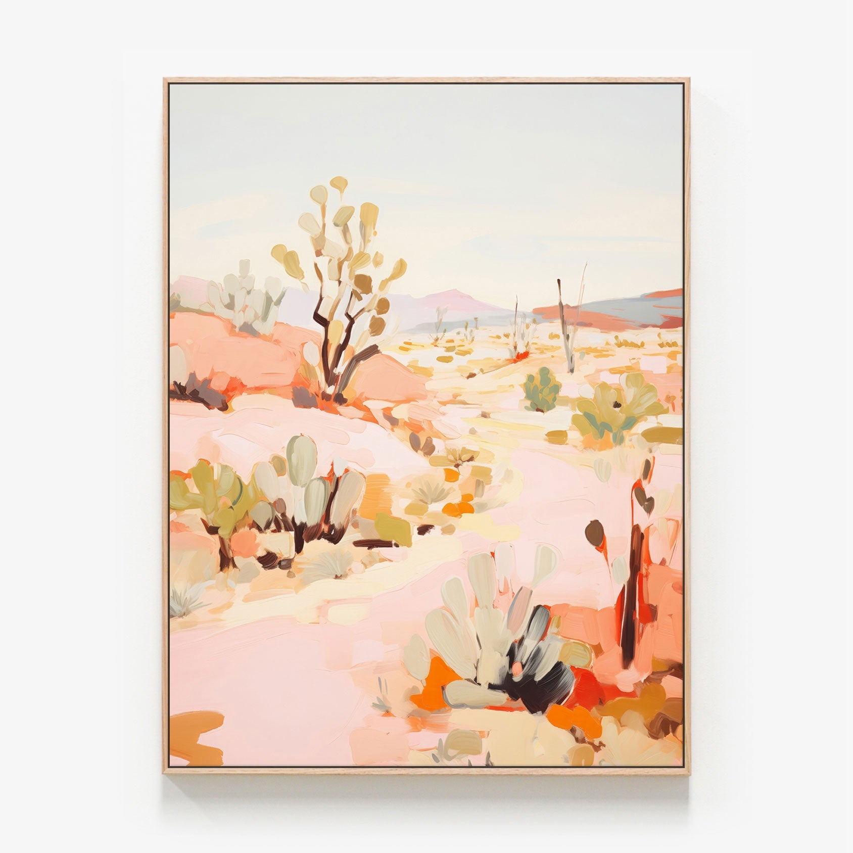 Cactus Grove Canvas oak framed canvas print