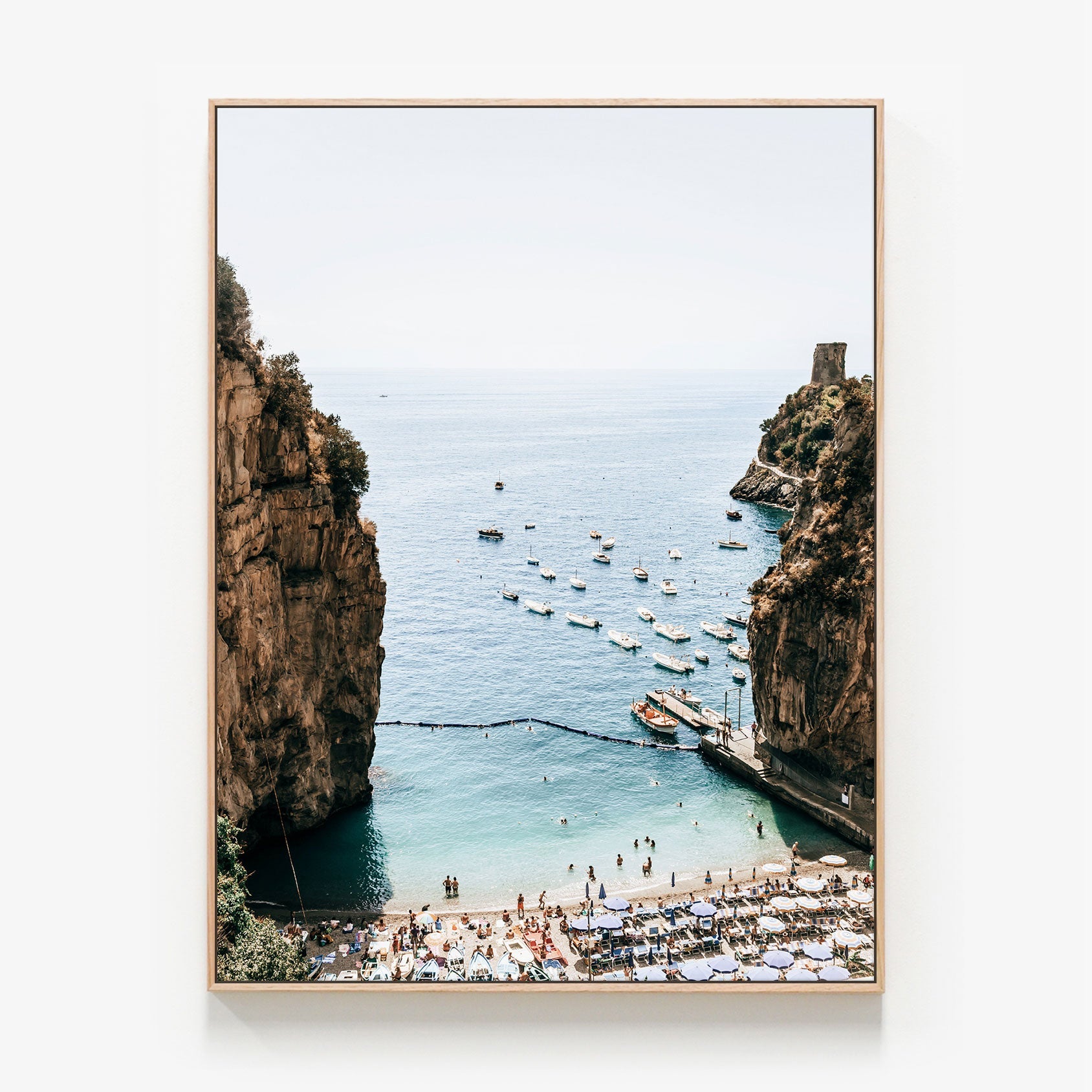 Campania Beach Canvas wall art with oak float frame