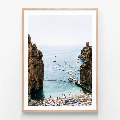 Campania Beach wall art print in oak frame