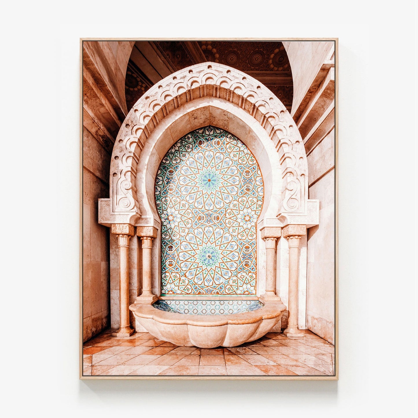 Casablanca Fountain Canvas print in oak frame