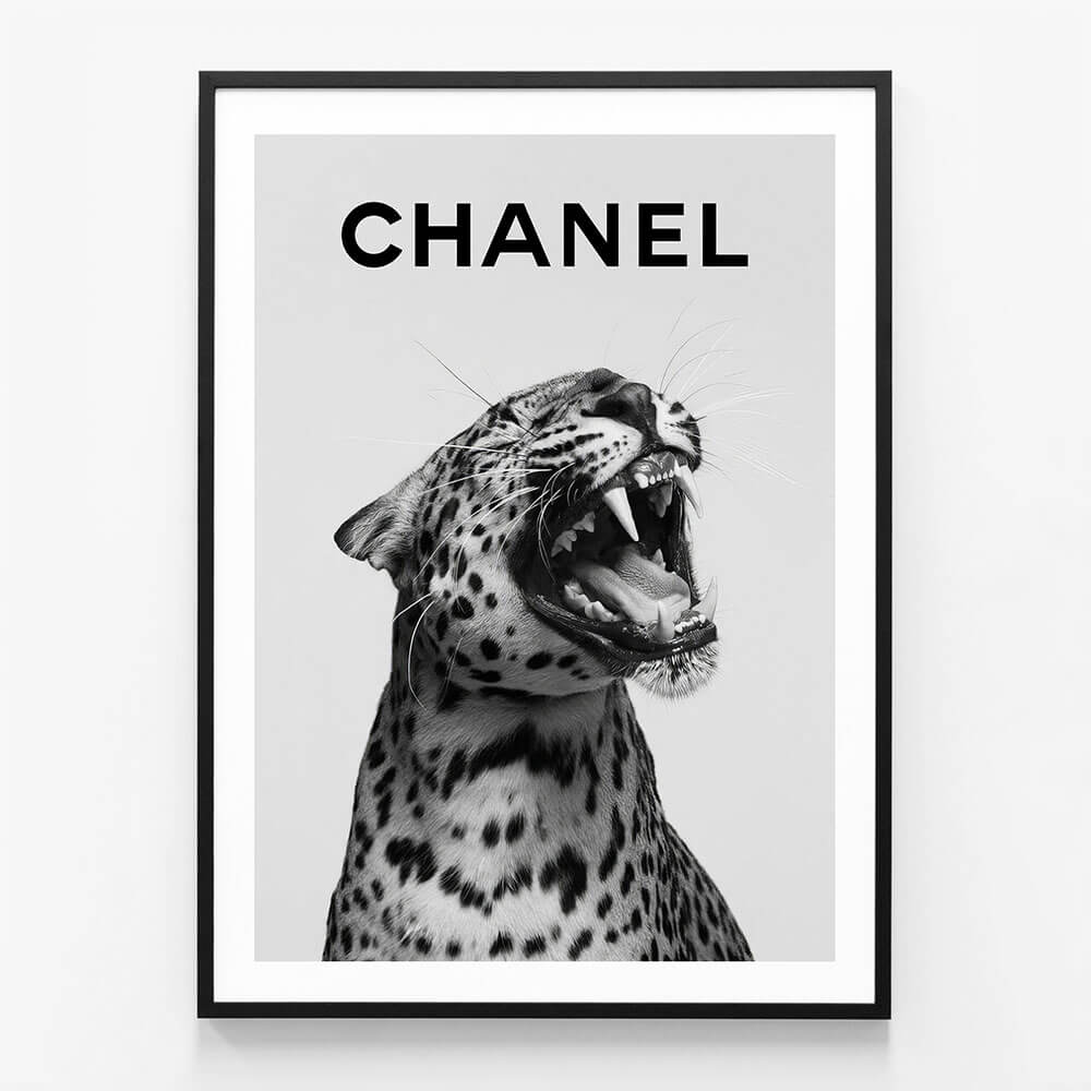 Chanel Leopard wall art print in black frame