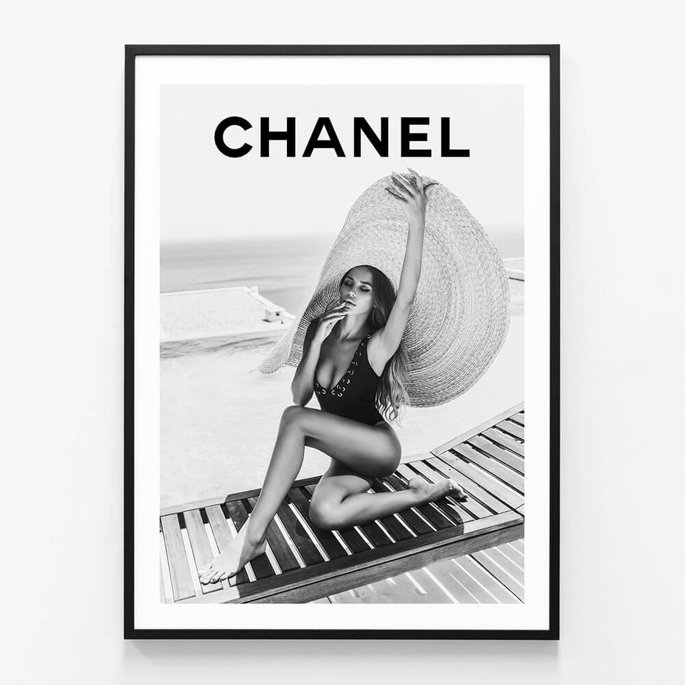 Chanel Poolside wall art print in black frame
