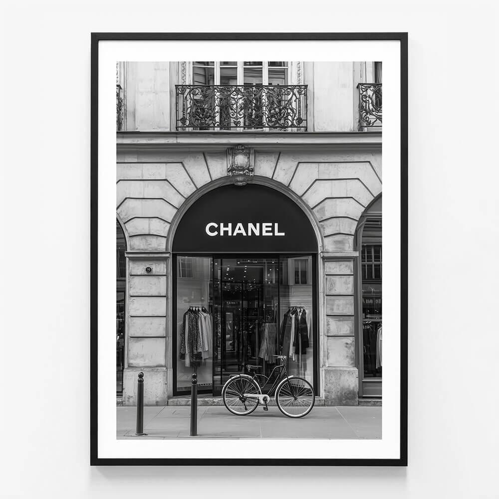 Chanel Store wall art print in black frame