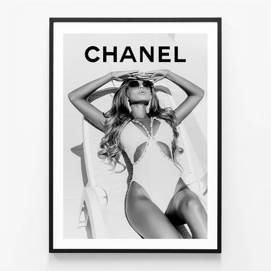 Chanel Sunbathing wall art print in black frame