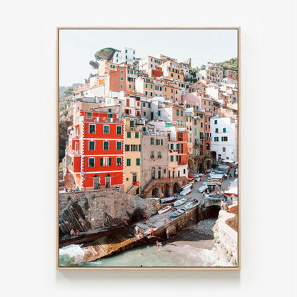 Cinque Terre Canvas wall art with oak float frame