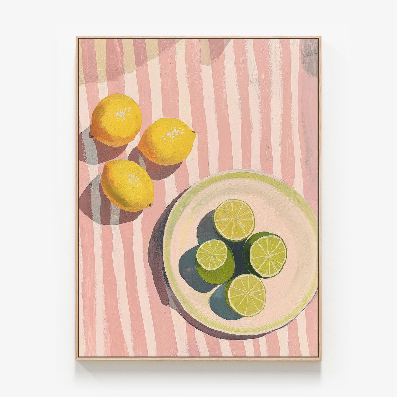 Citrus and Stripes Canvas oak framed canvas print