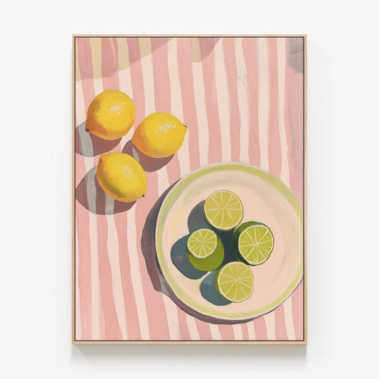 Citrus and Stripes Canvas oak framed canvas print