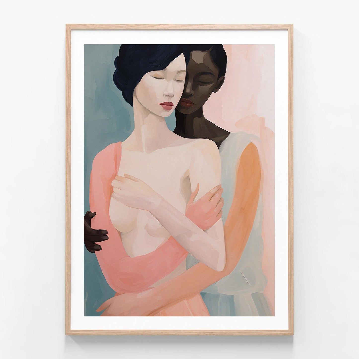 Close Embrace oak framed print