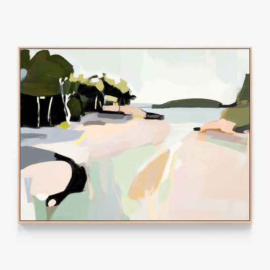 Abstract Coastal landscape painting Canvas wall art print framed in oak