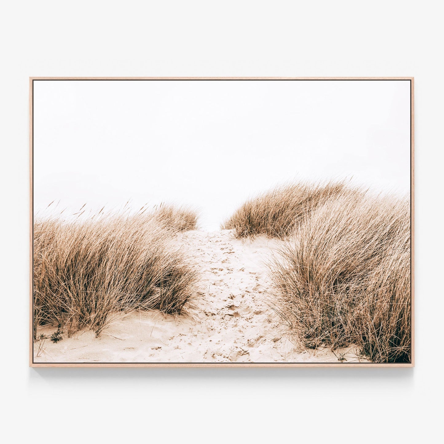 Coastal Grass Canvas wall art with oak float frame