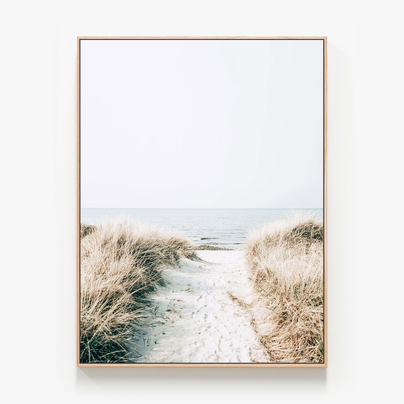 Australian Coastal Pathway to the beach photo canvas wall art print with oak float frame