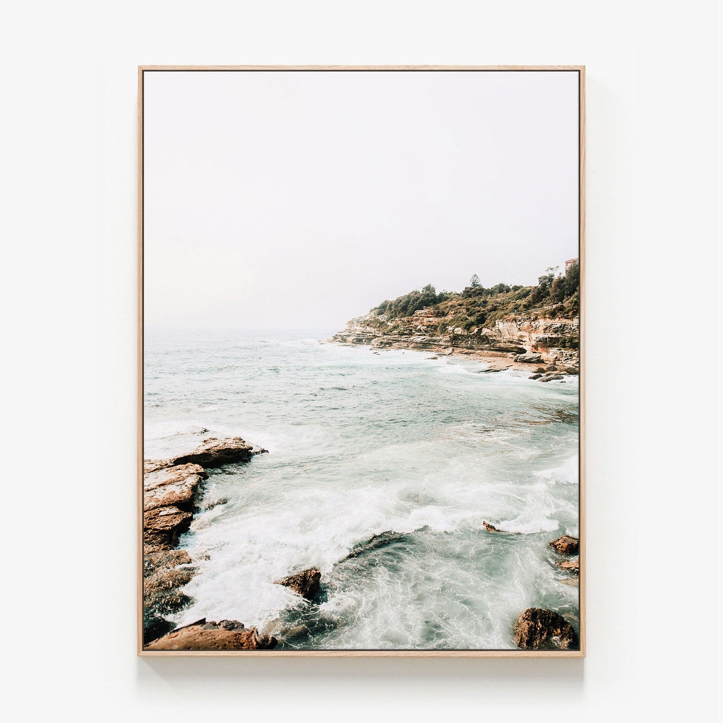 Coogee Coast Canvas wall art with oak float frame