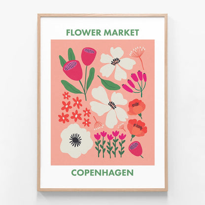 Copenhagen Flower Market oak framed print