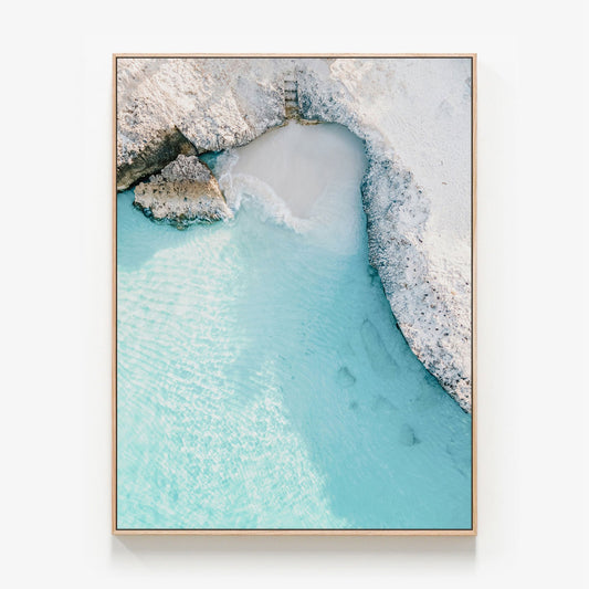Crystal Beach Canvas wall art print with oak float frame
