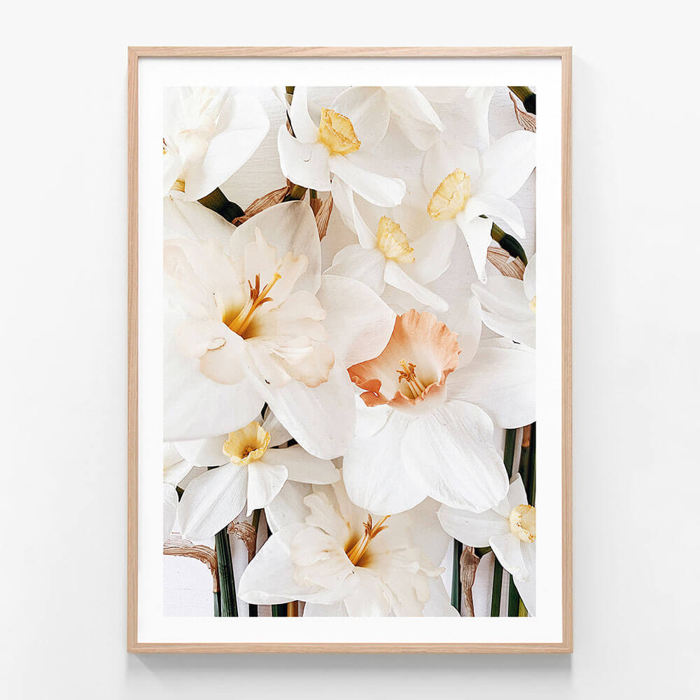 Daffodils 2 wall art print in oak frame