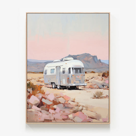 Desert Airstream Canvas oak framed canvas print